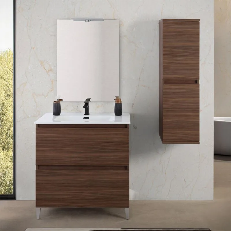 Mobile bagno a terra 80 cm noce canaletto con cassetti soft-close Kleo