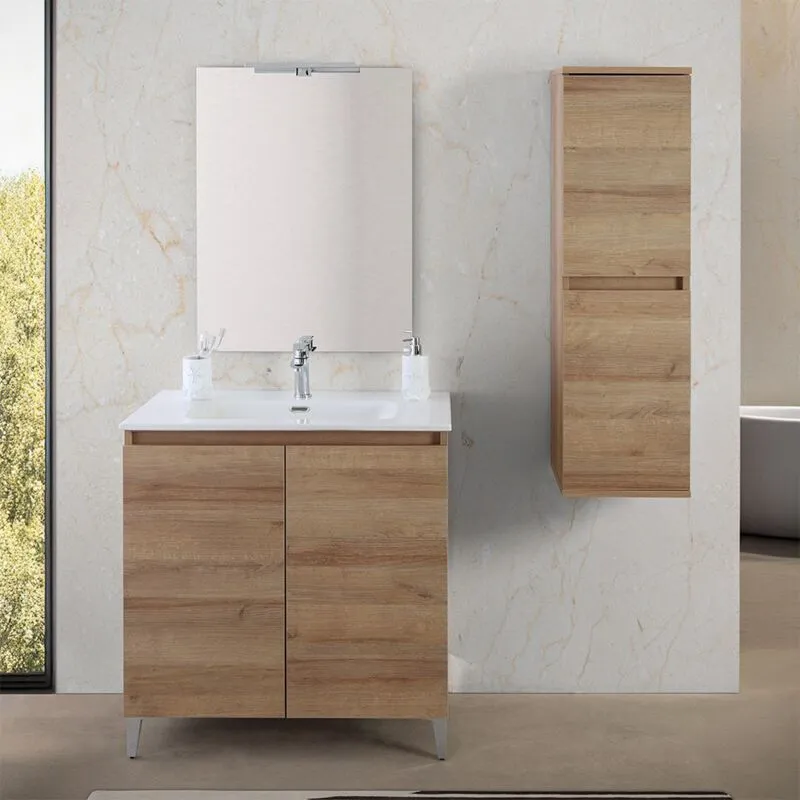 Inbagno - Mobile bagno a terra 80 cm rovere africa con 2 ante soft-close Kleo