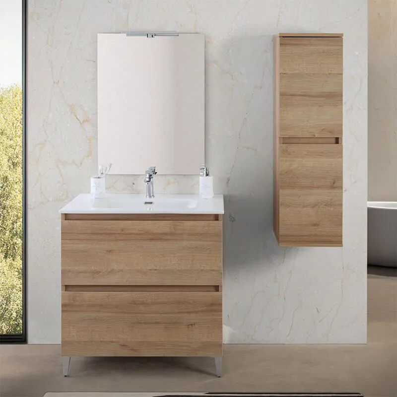 Inbagno - Mobile bagno a terra 80 cm rovere africa con cassetti soft-close Kleo