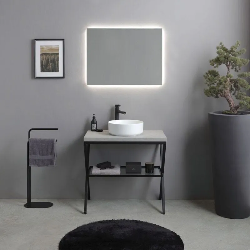 Kiamami Valentina - Mobile Bagno a Terra 80Cm Con Design Industrial Moderno Manchester