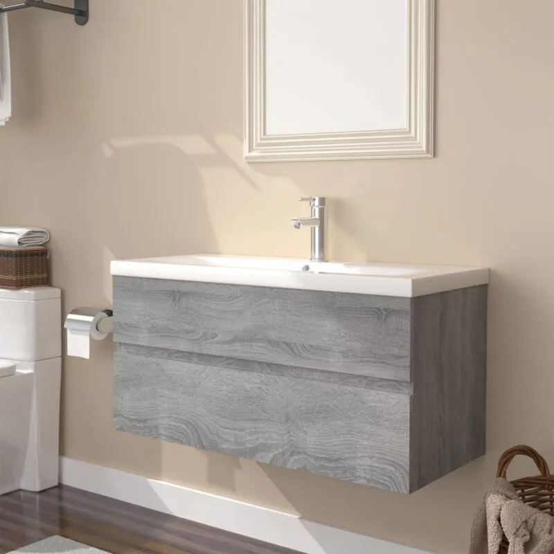 Torana - Mobile Bagno e Lavabo Integrato Grigio Sonoma Legno Multistrato