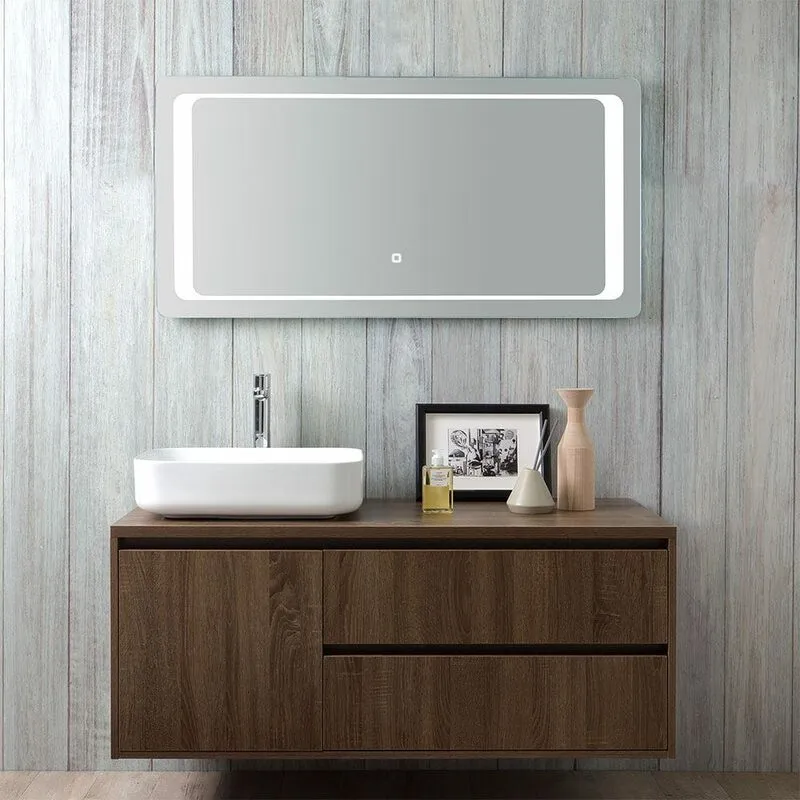 Kiamami Valentina - mobile bagno in legno noce scuro, lavabo, specchio touch led siena