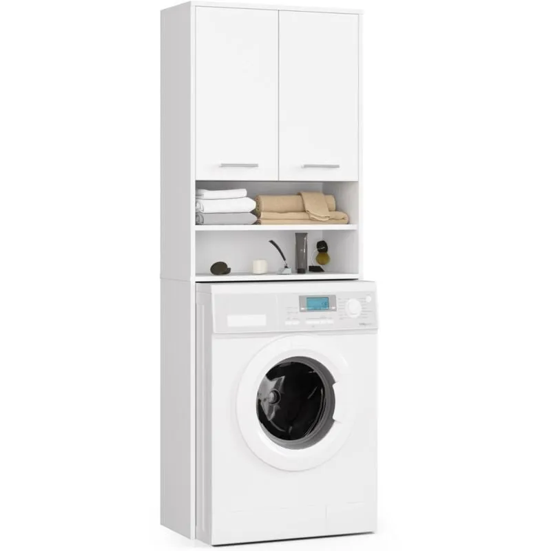 Akord - Colonna da bagno fin per incasso di una lavatrice Bianca 64 cm 2 porte 64x30x180 cm - white