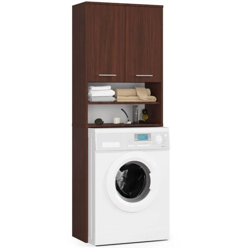 Akord - Colonna da bagno fin per incasso di una lavatrice Wengé 64 cm 2 porte 64x30x180 cm - brown