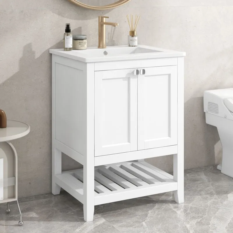 Okwish - Mobile bagno monolavabo con base da 60 cm con lavabo in ceramica, bianco