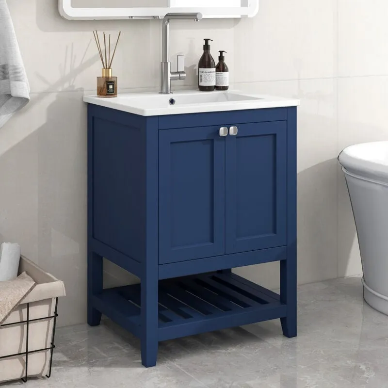 Okwish - Mobile bagno lavabo singolo con base da 60 cm con lavabo in ceramica, colore blu