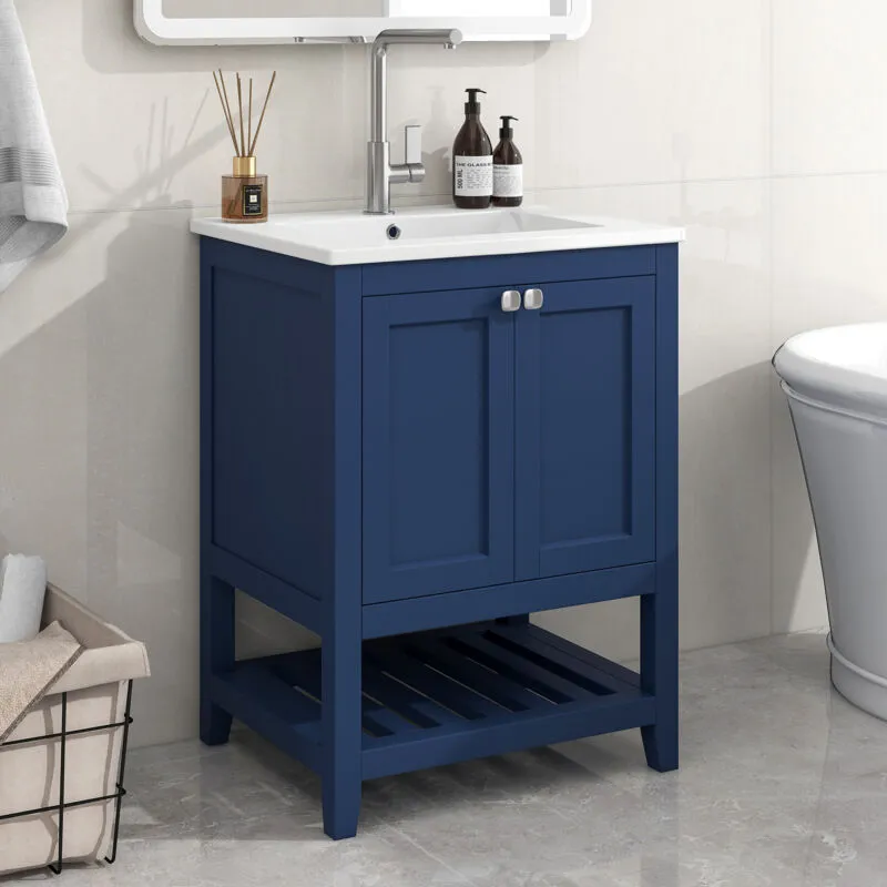 Mobile bagno lavabo singolo con base da 60 cm con lavabo in ceramica, colore blu