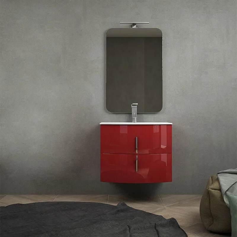 Mobile da bagno rosso lucido 70 cm sospeso senza specchio e senza colonna