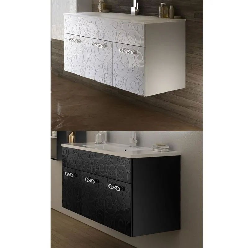 Bagno Italia - Mobile bagno sospeso 100 cm arredo moderno nero lavandino