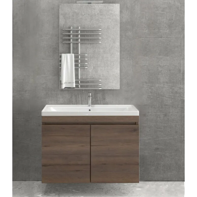 Karag - Mobile bagno sospeso 100cm con specchio filo lucido ''New Sava'' Brown