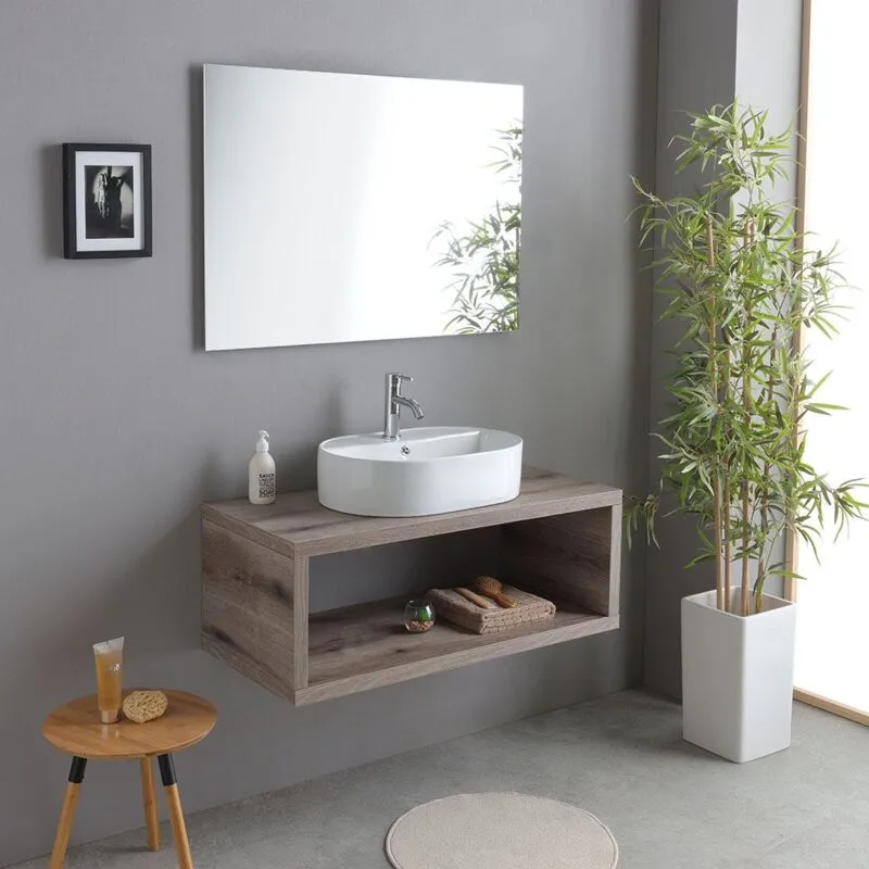 Kiamami Valentina - Mobile Bagno Sospeso 100Cm In Rovere Fossile Con Lavabo Ovale Kyoto