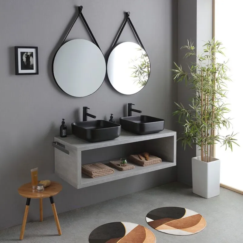 Mobile Bagno Sospeso 120Cm Con Lavabo Quadrato Nero Opaco Kyoto