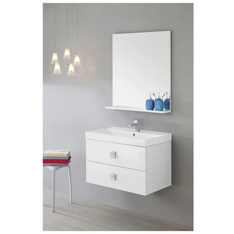 Feridras - Mobile da bagno sospeso 75 cm 2 cassetti bianco laccato Bravo 75