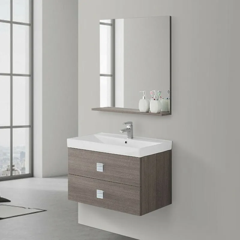 Feridras - Mobile Bagno Sospeso 2 Cassettoni chiusura Rallenty Rovere Scuro 75x51 cm