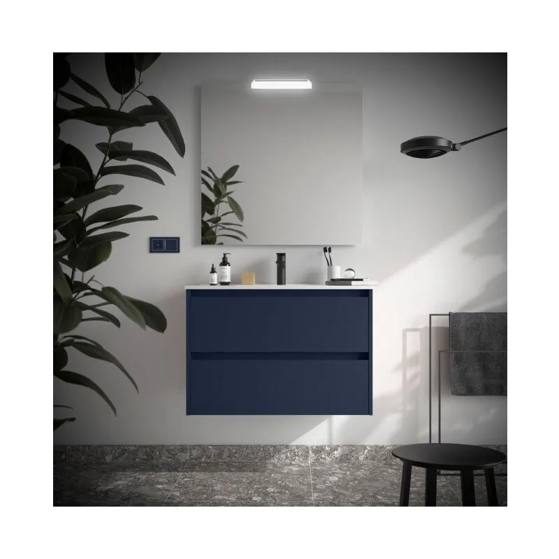 Mobile bagno sospeso 80 cm in legno blu satinato con lavabo a incasso - Nova - Standard