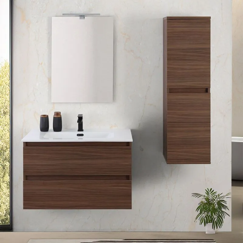 Inbagno - Mobile bagno sospeso 80 cm noce canaletto con cassetti soft-close Kleo