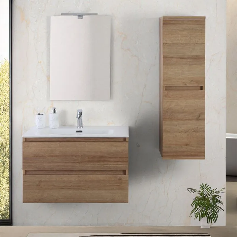 Inbagno - Mobile bagno sospeso 80 cm rovere africa con cassetti soft-close Kleo