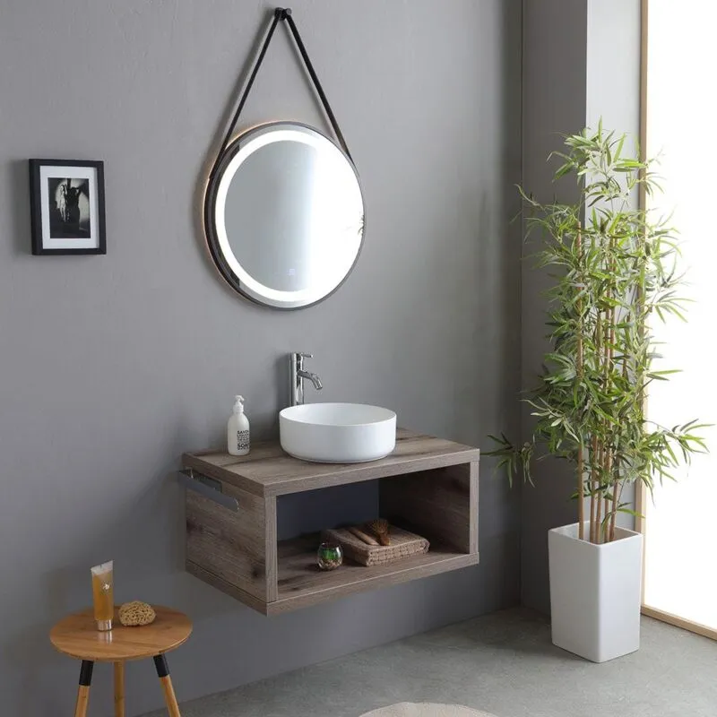 Mobile Bagno Sospeso 80Cm Con Lavabo Tondo Bianco Kyoto