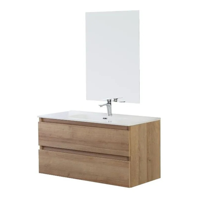 MOBILE BAGNO SOSPESO C/LAVABO E SPECCHIO 2 CASSETTI L:80cm ROVERE LINEA REVITAL