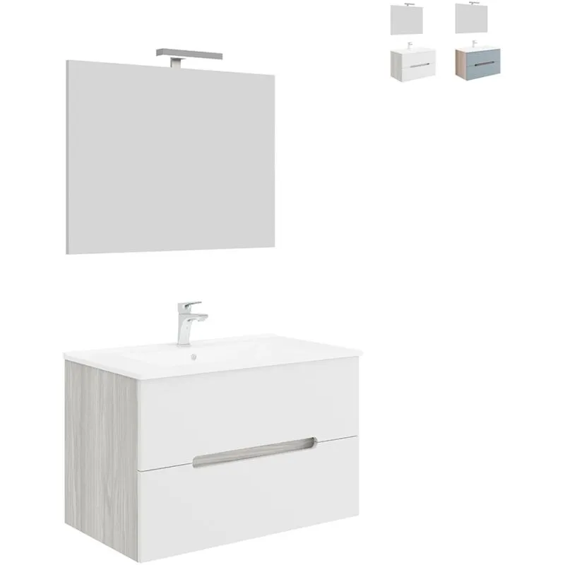 Arati Bath&shower - Mobile bagno sospeso con cassetti lavabo 80cm specchio luce led Iris 80 Colore: Bianco