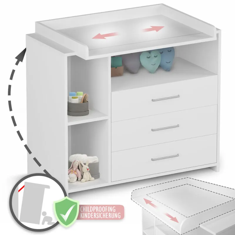  - Infantastic® Fasciatoio Neonato con Cassettiera - 3 Cassetti, 3 Scomparti Aperti, 113x70x101, Legno mdf, Bianco - Arredamento, Mobile