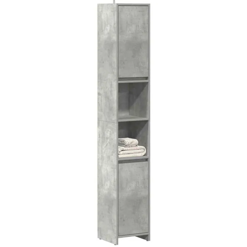 vidaXL Mobile da Bagno Grigio Cemento 30x30x183,5 cm Legno Multistrato