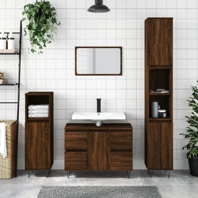 Maisonchic - Armadietto Bagno Rovere Marrone 80x33x60cm in Legno Multistrato vidaXL 2896