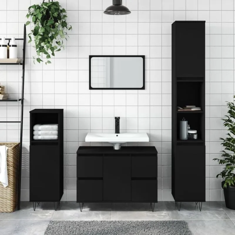 Mobile da Bagno Nero 80x33x60 cm in Legno Multistrato - Vidaxl