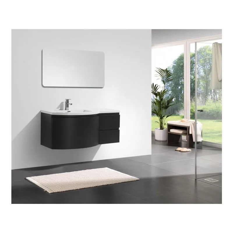 Mobile da bagno laurance 1200, nero opaco - armadietto a specchio e specchio a scelta Senza specchio, Lavabo a sinistra