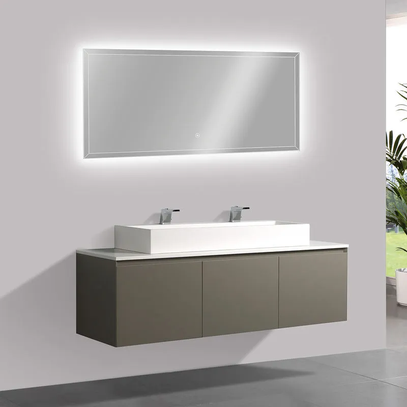  - Mobile da bagno Luna 1600 grigio opaco con piano di appoggio in solid surface - lavabo e specchio opzionali Senza specchio, Senza lavabo