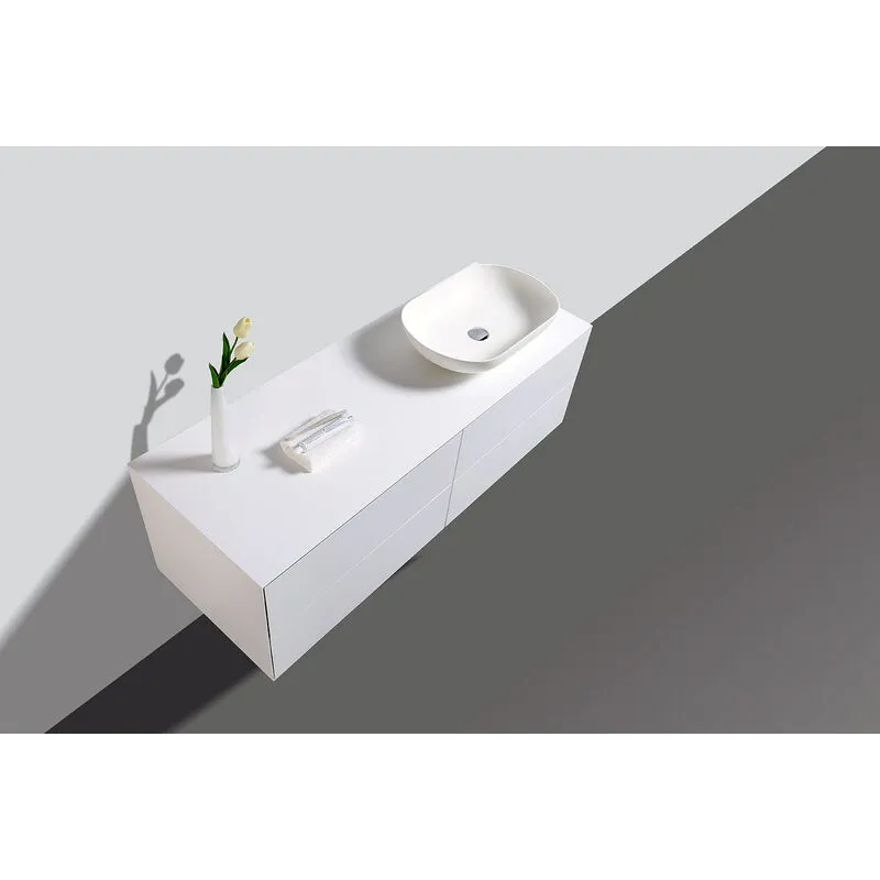  - Mobile da bagno Milou 1400 bianco opaco - specchio e lavabo opzionali Senza specchio, senza coperchio supplementare, Senza lavabo