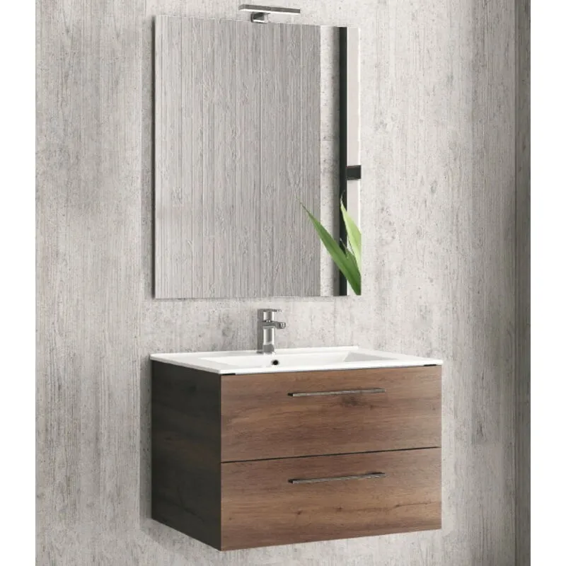 Karag - Mobile da bagno sospeso 75cm con specchio filo lucido ''New Elsa'' brown