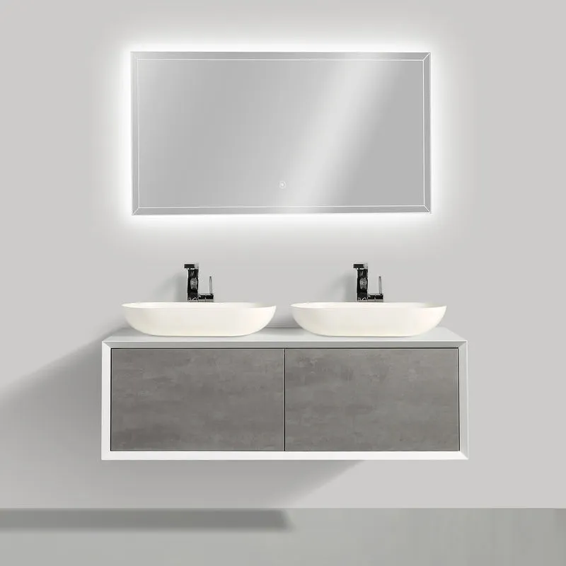  - Mobile da bagno sospeso Fiona 1200 - bianco opaco e effetto cemento -120 x 40 x 55 cm - specchio opzionale Specchio a luce led 2137,