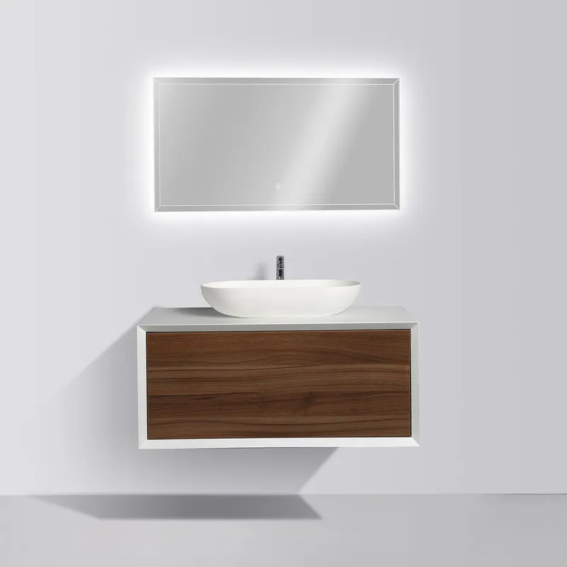  - Mobile da bagno sospeso Fiona 900 - bianco opaco e facciata noce scuro - 90 x 40 x 55 cm - specchio opzionale senza coperchio