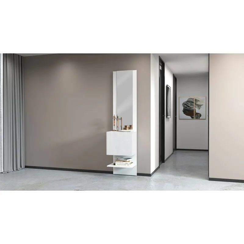 Mobile Ingresso Specchio e Armadietto 45x35x191 cm Kompact Bianco Lucido