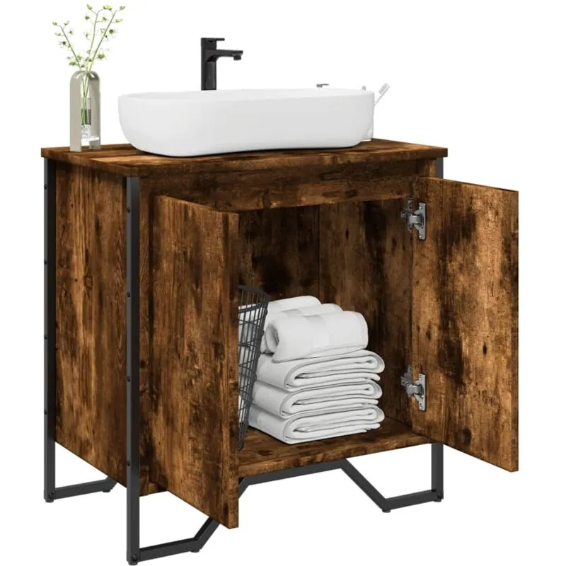 Avimac - Mobile Lavabo Bagno Rovere Fumo 60x35x60 cm Legno Multistrato