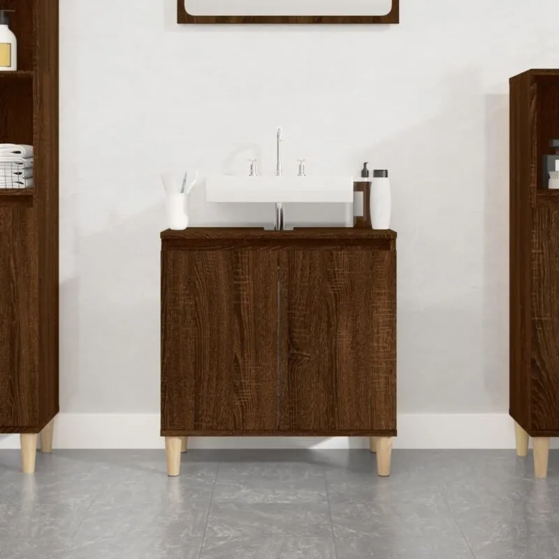 Mobile Lavabo Rovere Marrone 58x33x60 cm in Legno Multistrato - Vidaxl