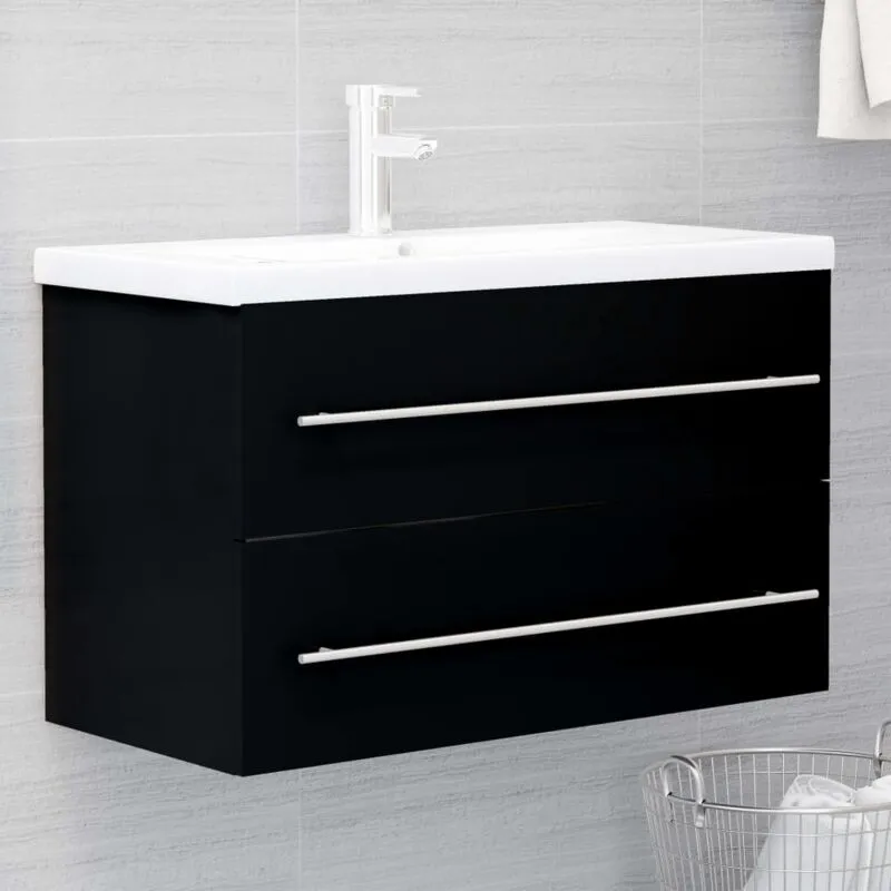 Mobile Lavabo Nero 80x38,5x48 cm in Legno Multistrato