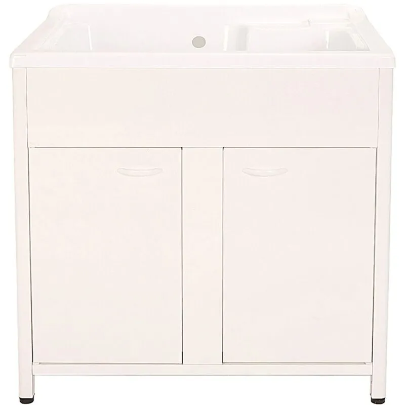 Mobile Lavatoio da Esterno in Polipropilene e Alluminio 75x60x83 cm con Doppia Vasca Bianco