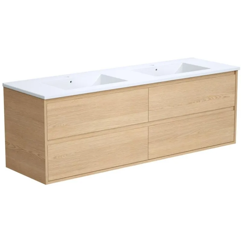 Mobile per bagno sospeso con lavabo da incasso 150 cm Placcatura rovere - milipam