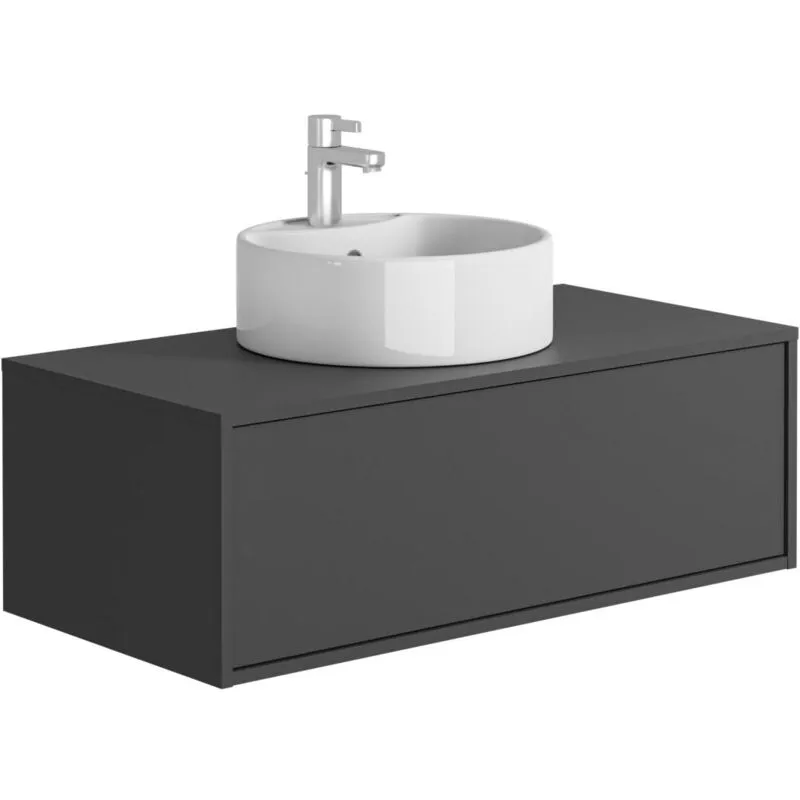 Mobile per bagno sospeso con lavabo singolo tondo 94 cm Antracite - teana ii