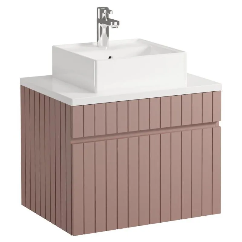 Mobile per bagno sospeso scanalato con lavabo da appoggio 60 cm Rosa - satara