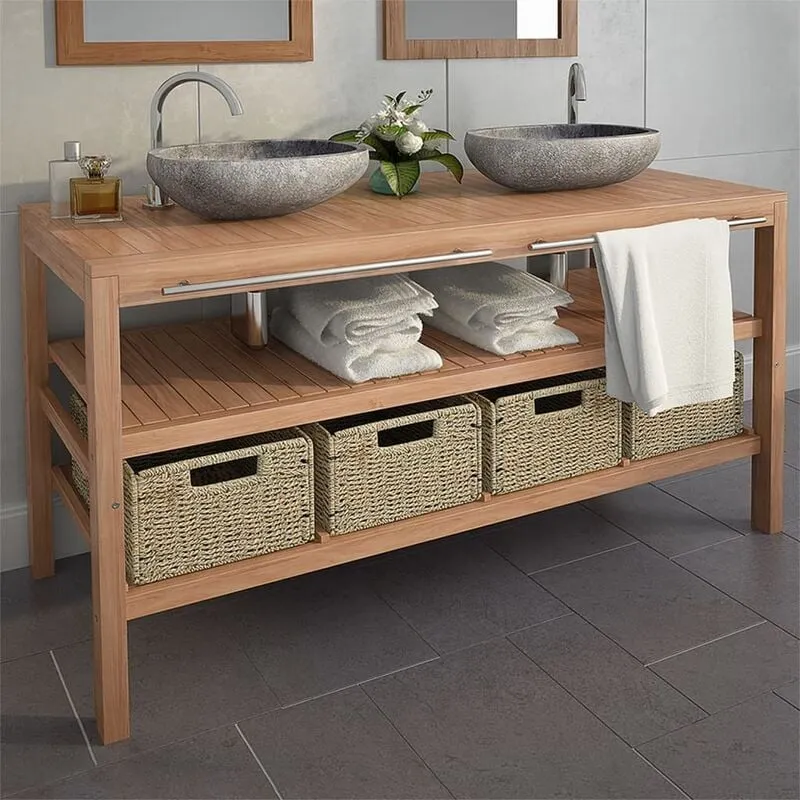 Vidaxl - Mobile per Lavabo con 4 Cesti in Massello di Teak 132x45x75 cm 15235