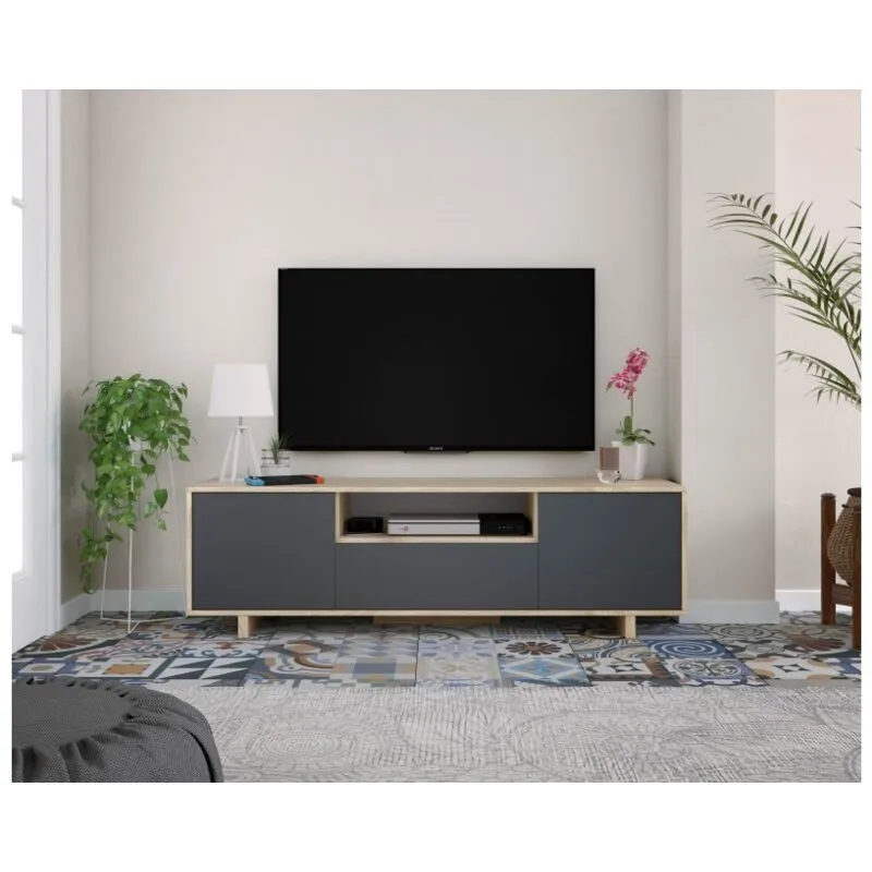 Mobile porta tv 150x41x46 cm rovere e grigio antracite con tre ante e un ripiano centrale - Venezia