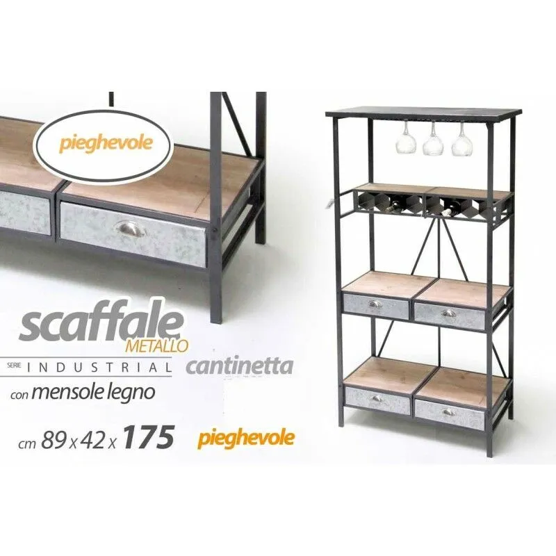 Webmarketpoint - Mobile scaffale cantinetta con ripiani cassetti urban cm 89 x 42 x 175 h