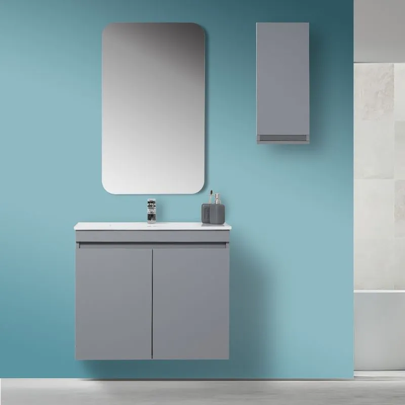 Feridras - Mobile Sospeso Bagno Moderno 2 Ante Grigio L.80 cm con Specchio