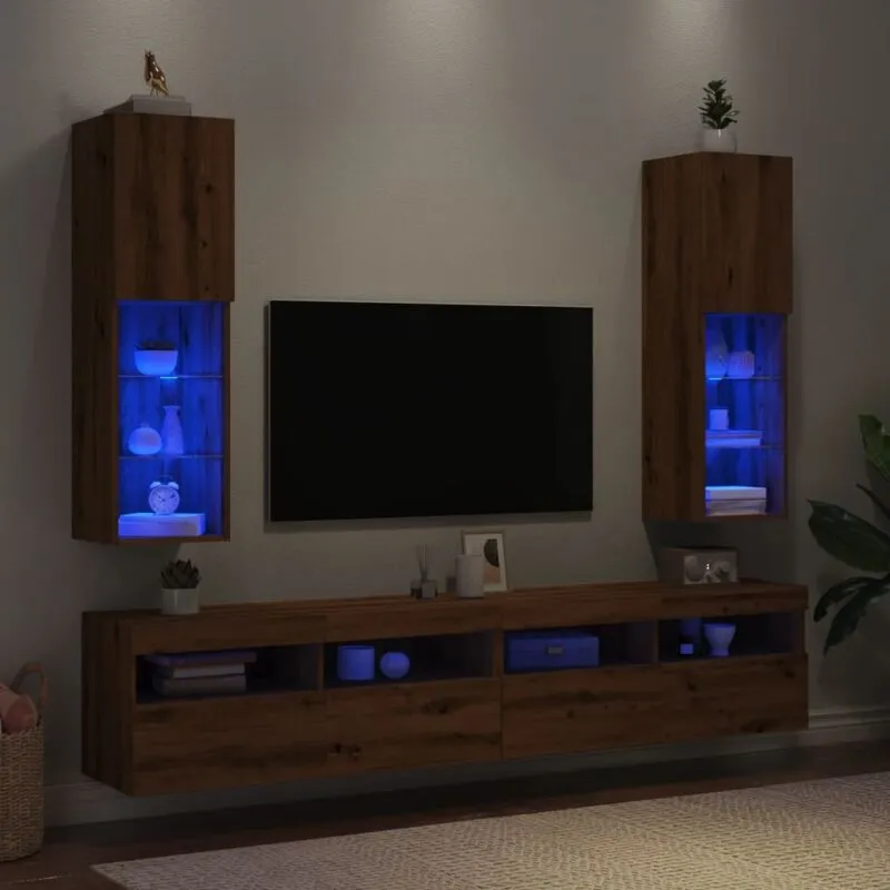 Vidaxl - Mobili tv con Luci led 2 pz Rovere Artigianale 30,5x30x102 cm