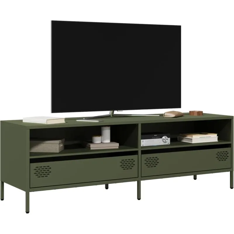 Mobile tv Verde Oliva 135x39x43,5cm Acciaio Laminato a Freddo - Vidaxl