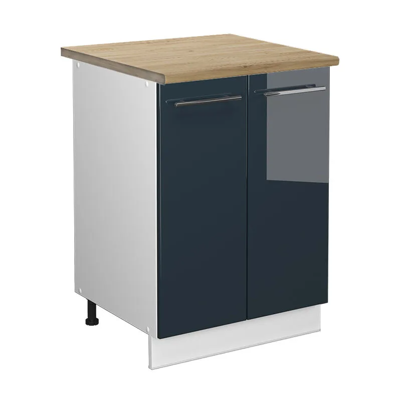  - Mobiletto base cucina Fame-Line, Blu scuro lucido, 60 cm , pl Rovere