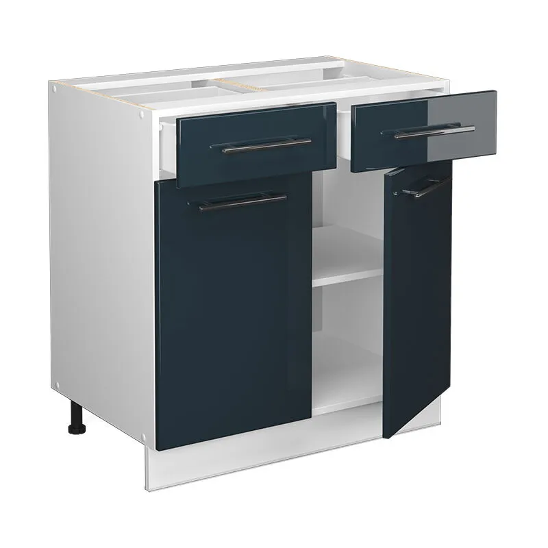 Mobiletto base per cucina Fame-Line, Blu scuro lucido, 80 cm senza piano di lavoro, 